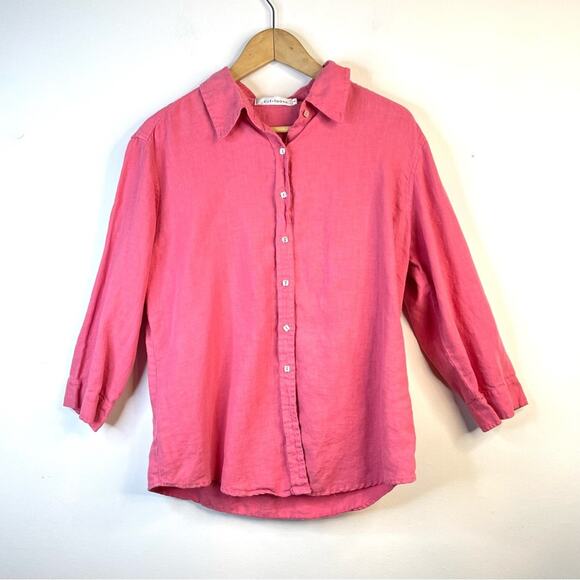 cut loose Tops - Cut Loose Heavy Weight Pink Linen Button Up Cropped Sleeve Shirt M